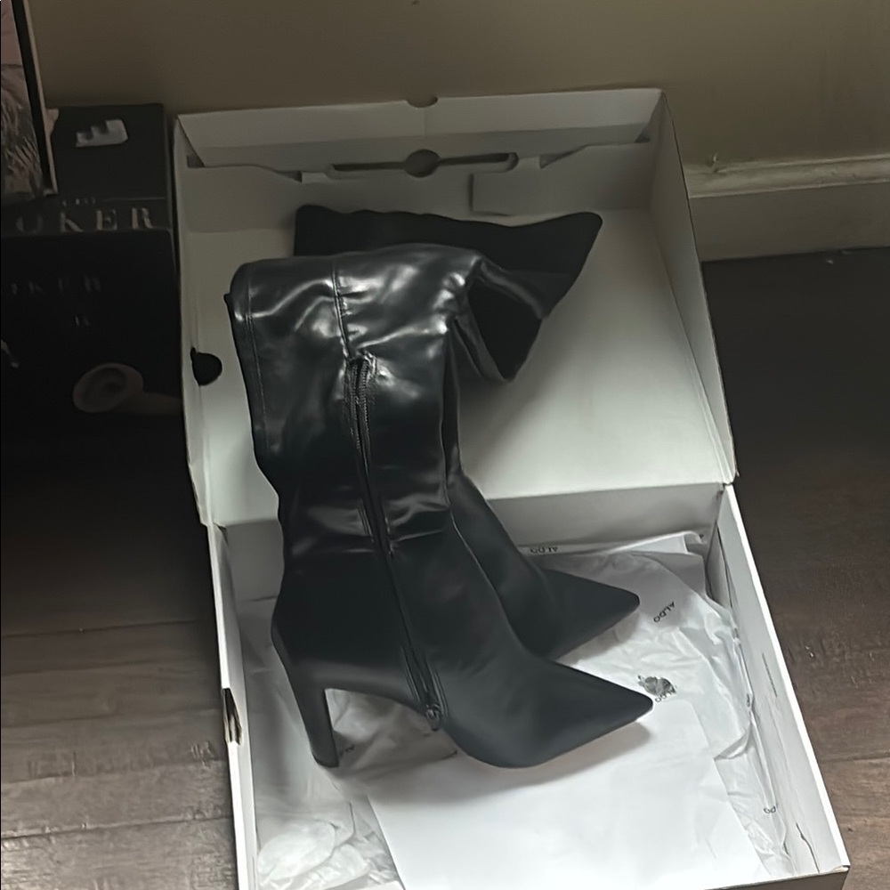 Aldo Sleek Black Heeled Boots